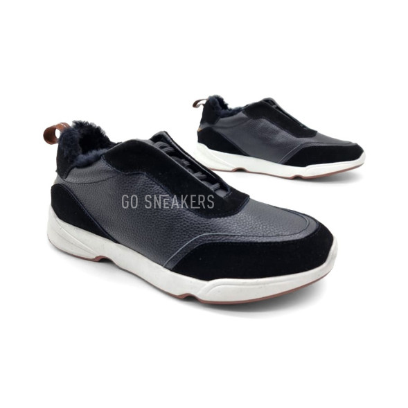 Мужские зимние кроссовки Loro Piana Man Winter Sneakers Leather Suede Black