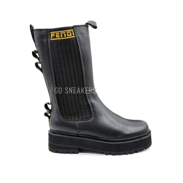 Женские зимние сапожки Fendi Winter Leather Black/Yellow