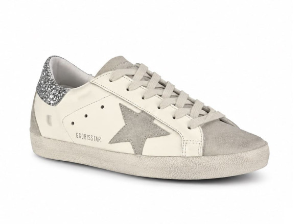 Женские кеды Golden Goose Super-Star With Gray And Silver Glitter Heel Tab
