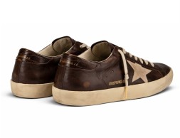 Golden Goose Super-Star Distressed Suede-Trimmed Leather Brown