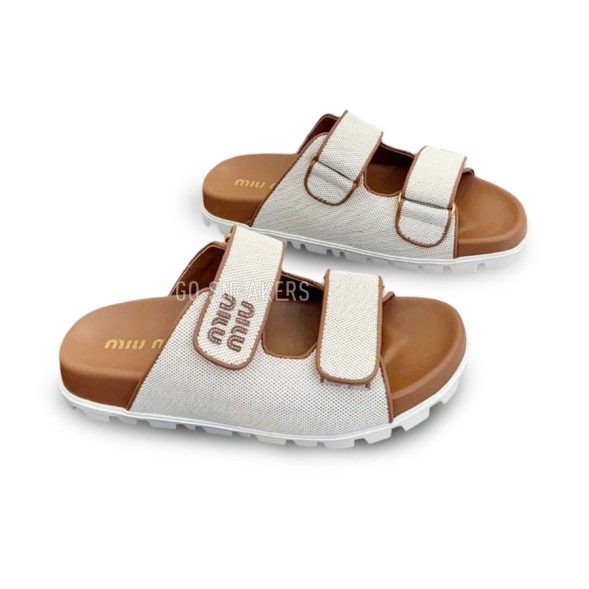 Женские шлепанцы Miu Miu Flip-flops Textile Grey Brown