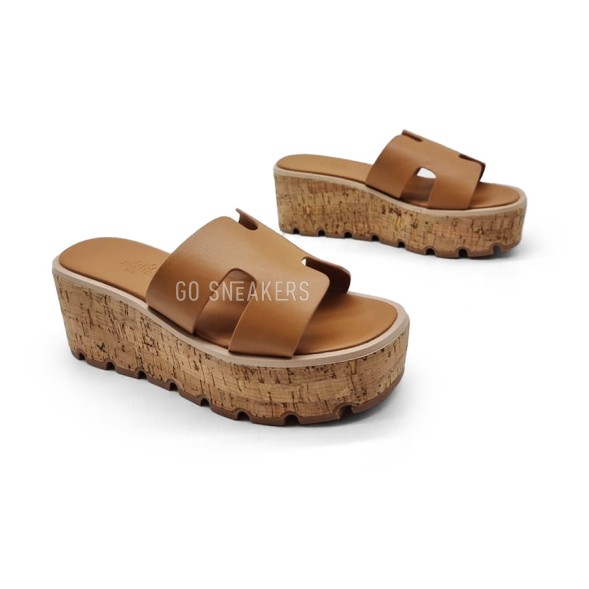 Женские шлепки Hermes Flip-flops Wood Brown