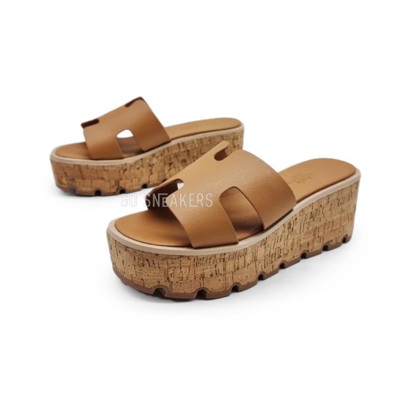 Женские шлепки Hermes Flip-flops Wood Brown
