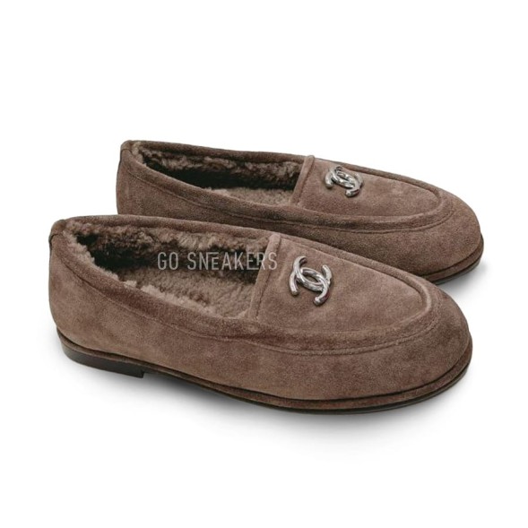 Женские зимние слипоны Chanel Winter Slipon Chocolate
