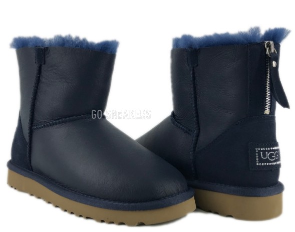 Женские мини угги на молнии Mini Zip Metallic Navy
