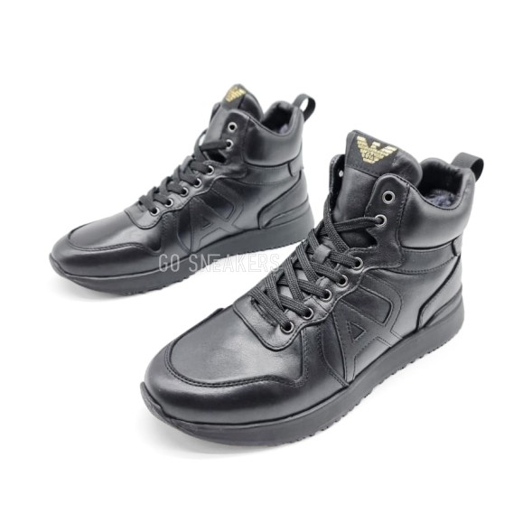 Мужские зимние кроссовки Armani Excahange Winter Leather Black Hight